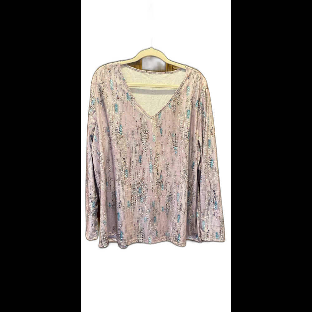 Women’s Blouse Plus Size 4X Top V Neck Purple‎ Pattern Soft  Fabric + Stretch